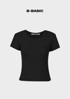[B-BASIC] U-Hals Ripp Kurzarm T-Shirt 2 Größe