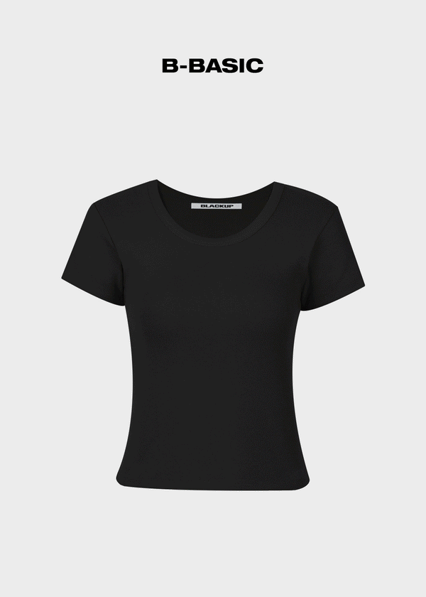 [B-BASIC] U-Hals Ripp Kurzarm T-Shirt 2 Größe