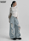 [MADE] Porcelain Nasirang Likod na Banding na Denim Pants