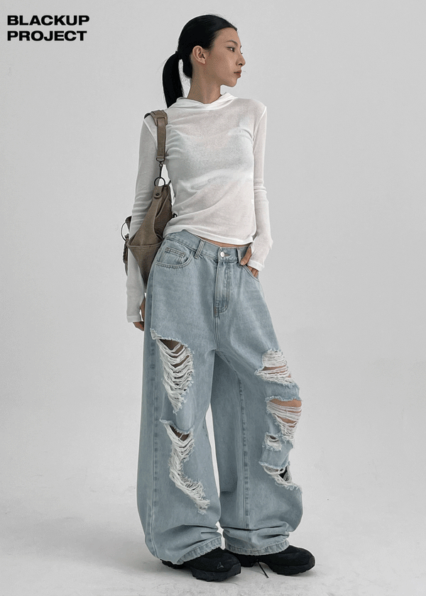 [MADE] Porcelain Nasirang Likod na Banding na Denim Pants