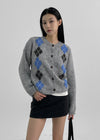 TAKER ARGYLE WOOL ROUND KNIT CARDIGAN