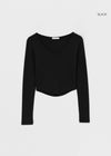 Pewing Semi-Crop Rounding Unek Long Sleeve T-Shirt