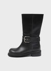 Hudnang buckle leather middle boots