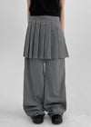 Kepom Nylon Back Banding Pleats Skirt Pants