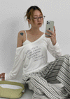Pollem Lettering Off-Shoulder Long Sleeve