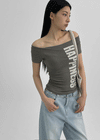 Dicomon Lettering Off Shoulder Short Sleeve Tee