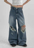 Kamshon Damage Wide Long Denim Pants